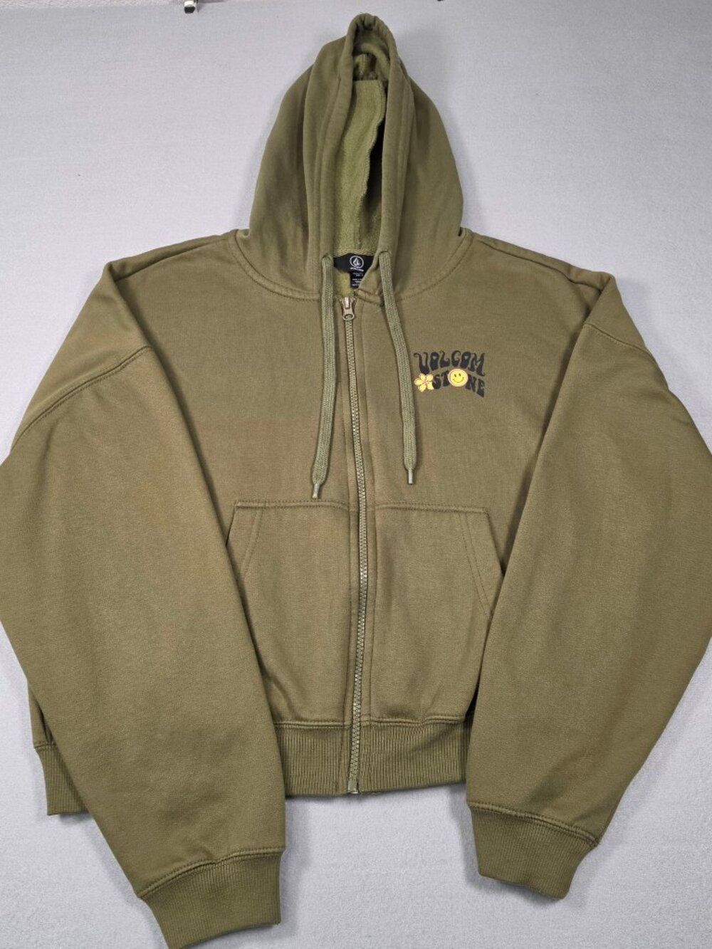 Volcom Hoodie Large – Olive Green Full Zip Graphic Hoodie | Pre-Owned